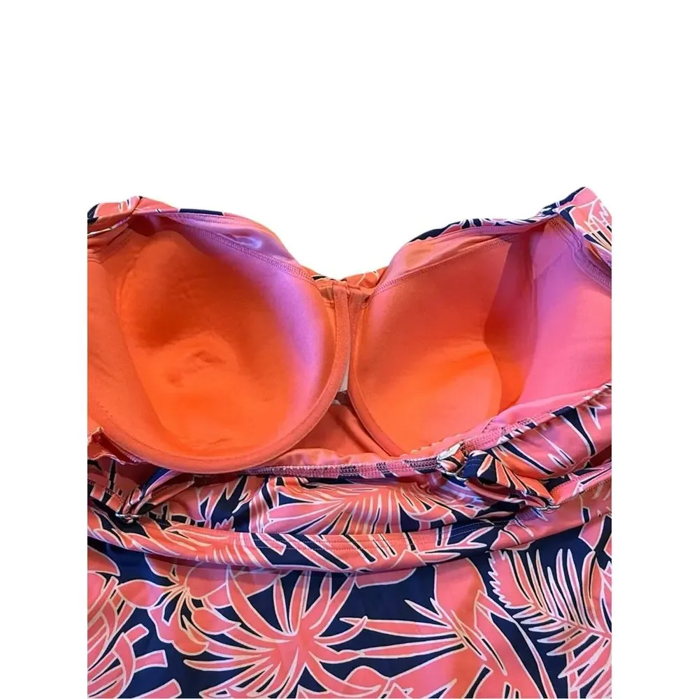 Lands End Women’s 22W Coral and Navy Tropical Print Swimsuit Top Only
